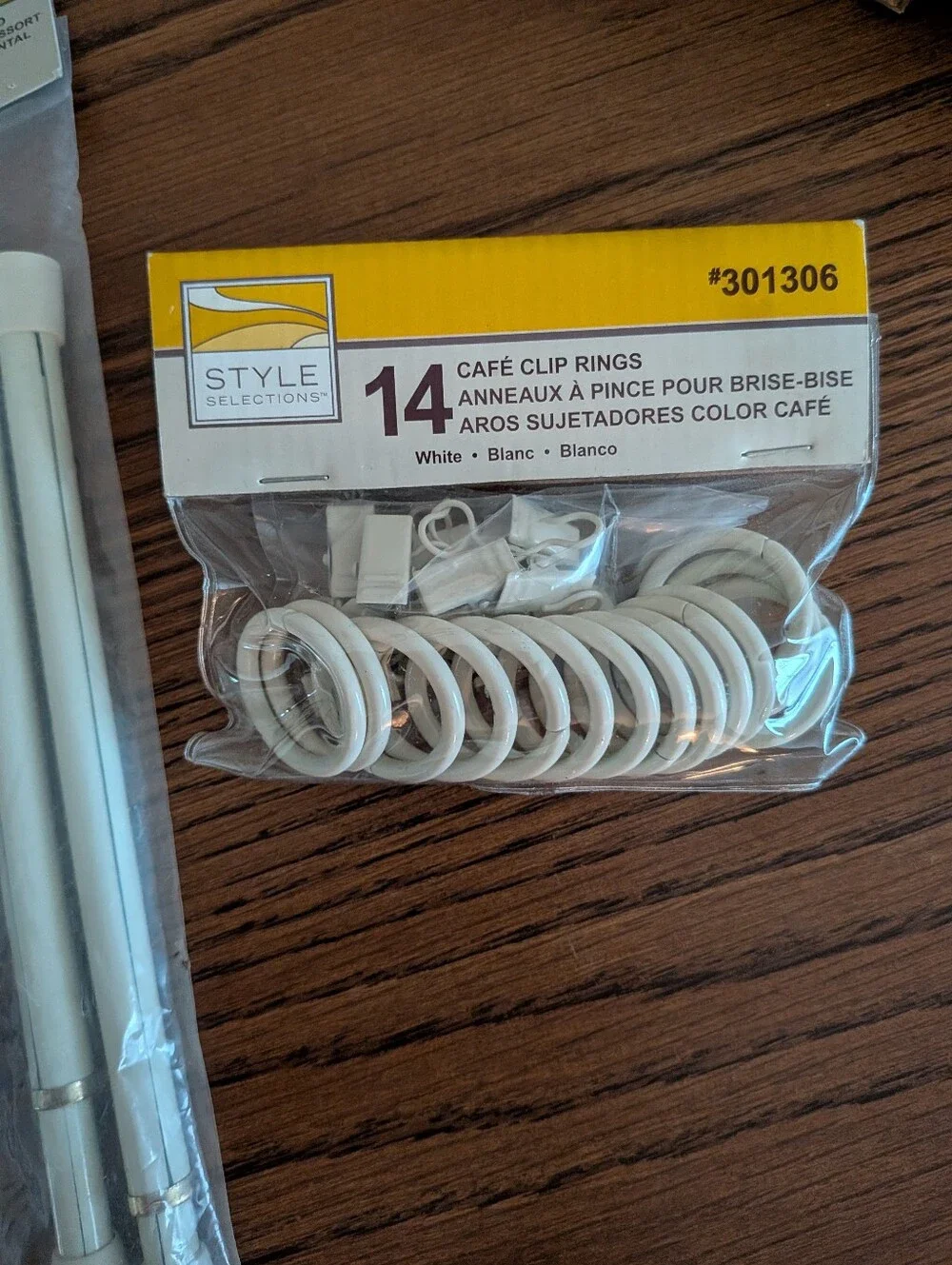 2 White Cafe Curtain Spring Tension Rods And 14 Cafe Clip Rings